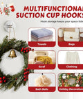 Golden Suction Cup Hooks For Glass And Tile Surfaces No Drill Wreath Hanger shown with holiday wreath and storage ideas