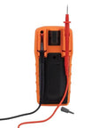Back view of Multimeter, Digital Manual-Ranging 600V AC/DC Voltage Tester with red and black probes