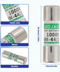 Replacement Multimeter Fuse 10 x 35 Mm Fast Blow 440mA 1000V For DMM, close-up of ceramic-brass fuse with dimensions