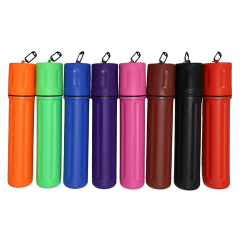 Assorted colored electrode storage tubes, front view, including Orange 3 Inch By 14 Inch Waterproof And Airtight SMAW Electrode Storage Tube