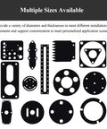 Diagram showing multiple sizes of rubber pads for heavy equipment use. Pack Of 20 4 Millimeter Thick Rubber Round Pads for machinery support.