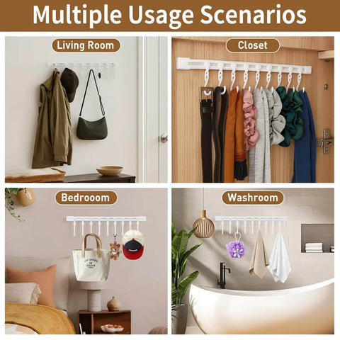 Kitchen Utensil Hanging Rrack - Hooks for Kitchen Utensils, No Drilling Wall Mounted Utensil Holder in use in various home rooms.