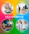 Image showing multipurpose activities: cooking, cleaning, painting, hospital settings with professionals.