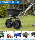 13 Inch Flat Free Solid Wheels Tires 4.00-6 Replacement with Universal 5/8 Inch Axle Bore on a garden cart in use.