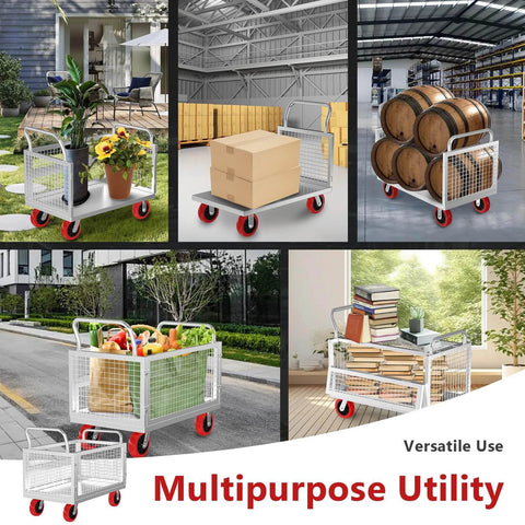 ✝️ 5IN1 Heavy Duty Platform Truck with Cage 44x28 Hand Truck Extra Large Version used for plants, boxes, barrels, and books