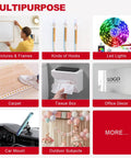 Collage showcasing uses of Heavy Duty Removable Double Sided Foam Tape for pictures, hooks, LED lights, and more.
