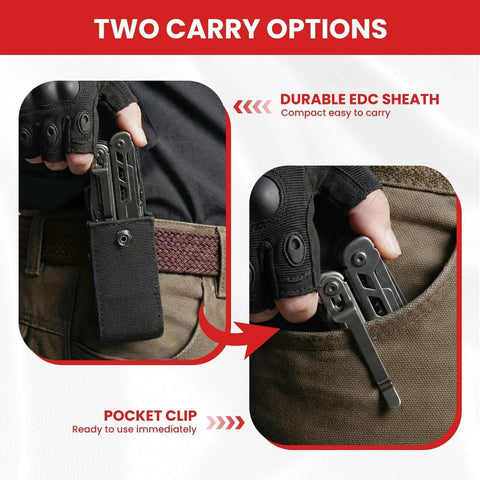 16 In 1 Stainless Steel Multitool Pliers With Adjustable Hex Wrench And Damascus Pocket Knife in nylon sheath and pocket clip use