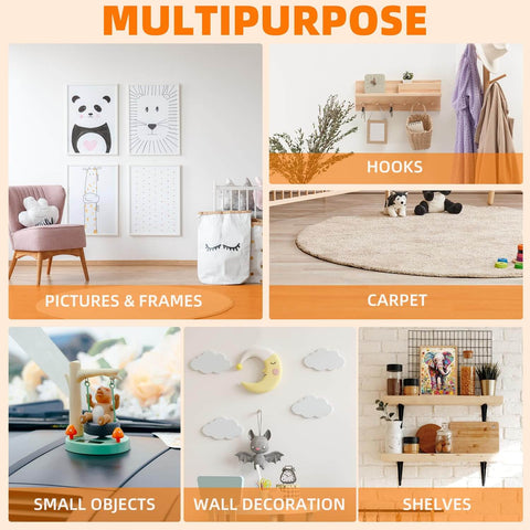 Multipurpose uses for Heavy Duty Double Sided Tape Nano Tech Adhesive: pictures, carpet, small objects, wall decor, shelves