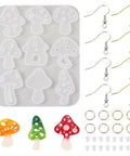 Mushroom Earring Mold Kit For Resin Jewelry Making With Silicone Mold Includes 40 Hooks 60 Jump Rings 50 Ear Nuts For Dangle Earrings Diy Jewelry Supplies Cheriswelry showcasing molds, hooks, rings, and nuts.