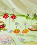 Colorful mushroom earrings on display with the Mushroom Earring Mold Kit For Resin Jewelry Making With Silicone Mold Includes 40 Hooks 60 Jump Rings 50 Ear Nuts For Dangle Earrings Diy Jewelry Supplies Cheriswelry in background