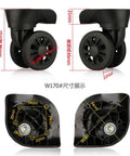 (DL-W170#) Mute Connected Spinner Wheels for Replacement Luggage Wheels Wear Silent, 2 pcs set, dimensions shown, black color