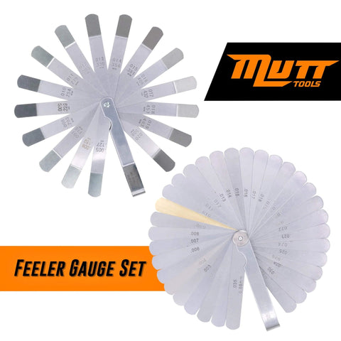Mutt Tools 2pc Feeler Gauge Set - Premium Straight & Angled Feeler Gauges for Valves - Inch and Metric Measurement - Gap Tool