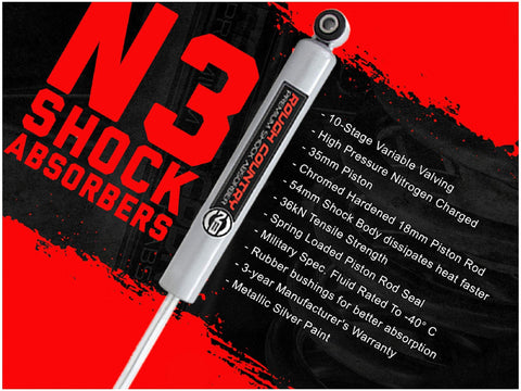 Front Shocks For Jeep Wrangler TJ And Cherokee XJ 5-6.5 Inch Travel N3 With 10-Stage Variable Valving Nitrogen Charged