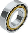 7316BMUC3 Nachi Angular Contact Ball Bearing Single Flush Ground 40 Degree, silver with gold inner ring, side view