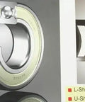 Cross section of 6302ZZENRBXMM Nachi Bearing Shielded C3 Snap Ring 15x42x13mm, showing L-shaped shield plate and U-shaped seal groove.