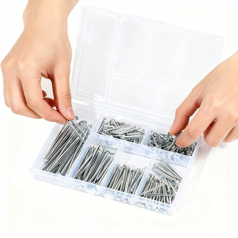 Hands organizing 280 Pcs Nail Assortment Kit, 6 Sizes Finishing Nails for Hanging Pictures, Maximum Length 2 Inches Galvanized