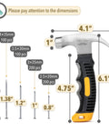 Bulk picture hanging kit with 600 galvanized nails in four sizes plus an 8 ounce hammer, displaying nail dimensions and hammer size.