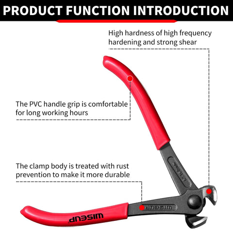 7 Inch Nail Puller End Cutting Pliers Chrome Vanadium Steel With Anti Rust Coating And Ergonomic Grip features diagram