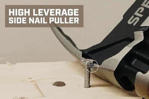 Finish Nailing Hammer 16 Oz Rip Claw Smooth Face with Shock Absorbing Grip demonstrating side nail puller function on wood