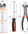 Three Piece Nail Puller And Staple Remover Tool Set With 7 Inch End Cutting Pliers And 8 Inch Bendable And Straight V Tip Tack Pullers