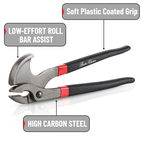 11 Inch Cats Paw Nail Puller Tool For Easy Nail Removal With High Carbon Steel Construction And Soft Grip Pliers