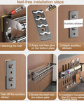 Nail-free installation steps for Silver 40CM+8Hook Modern Kitchen Utensil Hanger, space-saving wall mount