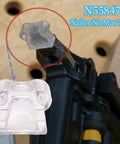 No-Mar Tip Replacement Set for DCN Series shown installed and detached, clear insert for nailer nose, prevents marks during use.