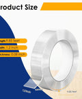 Heavy Duty Double Sided Tape Nano Mounting Tape Clear Multipurpose Adhesive For Home And Office roll, dimensions shown.