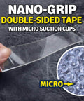 5 Pack Double Sided Nano Grip Go-To Mounting Tape With 50 Feet Total, 10 Foot Clear Rolls, held by hand, showing micro suction cups.