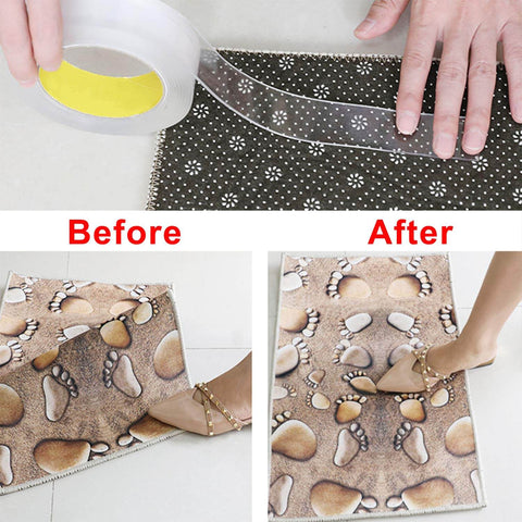 Heavy Duty Nano Double Sided Tape No Nails Needed 16.4 Ft Multipurpose Mounting Tape in use on carpet for stability