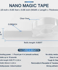 Heavy Duty Double Sided Mounting Tape Clear Removable For Walls Carpets Rugs And Posters 9.84 Foot Long And 1.18 Inch Wide Nano Gel