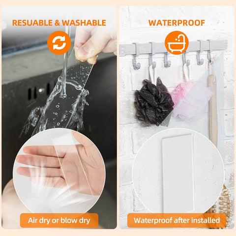 Heavy Duty Double Sided Tape Nano Tech Adhesive used for waterproof hanging in bathroom with hooks and sponge