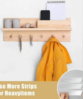 Wall shelf with coat hooks holding keys and a jacket, highlighting Double Sided Heavy Duty Adhesive Tape For Hanging Decorations And Lights Indoors Or Outdoors Ultra Strong Nano Tape With Reusable No Nails Needed Damage Free Hold 1.2 Inch By 120 Inch Pack Of 1 Great For Garlands And More for secure mounting.