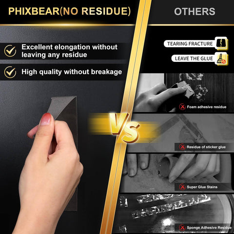 Comparison of Heavy Duty Double Sided Tape For Cars with no residue vs other tapes leaving adhesive residue.