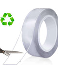 Heavy Duty Nano Double Sided Tape No Nails Needed 16.4 Ft Multipurpose Mounting Tape shown being cut, recycling symbol visible