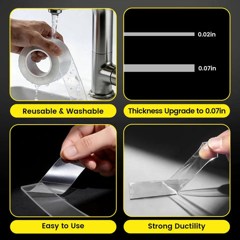 Three Pack Heavy Duty Double Sided Tape 3cm Wide Nano Mounting Tape Clear Removable for Pictures Posters Rugs Carpets Walls Indoor Use Ultra Strong Adhesive for Secure Mounting and No Mess Removal