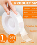 Heavy Duty Double Sided Tape Nano Tech Adhesive For Mounting Clear Acrylic Mounting Tape For Hanging Pictures Posters Carpet Photo Decor Super Sticky Instant Bond No Drying Required 10 Feet, 1 roll, 10ft length, protective case, clear liner.
