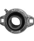 Front view of Single 1/2 in (12.7 mm) Narrow Set Screw 2-Bolt Flange Ball Bearing, Nickel-Plated Malleable Iron Housing, Bearing-Steel Insert.