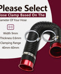 10 Pcs Narrow 9mm Stainless Steel Adjustable Hose Clamp 40 To 60mm HC40 To 60 Pack installed on black hose with red connectors