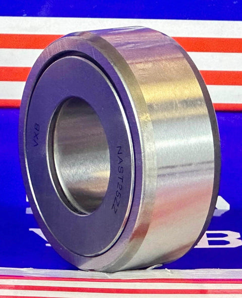 NAST25ZZ Track Needle Roller Shielded Bearing 25x52x20mm, displaying side view, showcasing metal shield and structure.