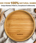 12 inch wooden lazy susan turntable organizer with handles, rotating acacia wood tray on table surface.