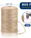 Natural Jute Twine 805 Feet Bulk Rope 2 Mm Thick 3 Ply For Crafts Gardening Gift Wrapping Wedding Decor Macrame Knitting