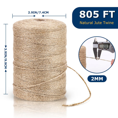 Natural Jute Twine 805 Feet Bulk Rope 2 Mm Thick 3 Ply For Crafts Gardening Gift Wrapping Wedding Decor Macrame Knitting