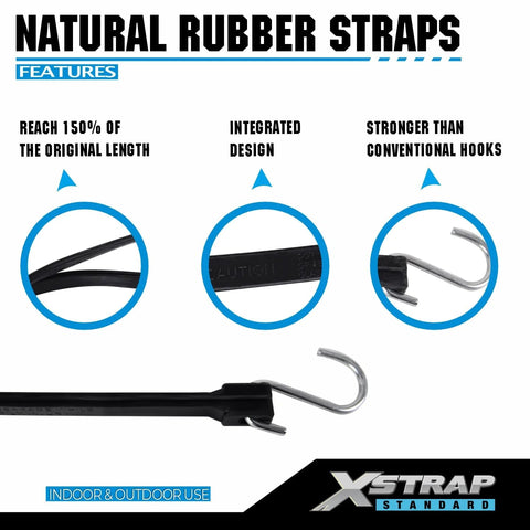 20 Pack Natural Rubber Tarp Bungee Straps With S Hooks featuring integrated design and strong stretch for indoor and outdoor use.