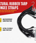 Bundle of 21-inch natural rubber tarp bungee straps with S hooks, weatherproof design from Sri Lanka for heavy-duty securing equipment.