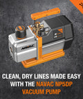 Pro Grade Navac NP5DP HVAC Vacuum Pump With Dual Stage AC Motor, 5 CFM Flow, 15 Microns Vacuum, shown with check valve
