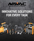 Navac HVAC tools and equipment display with Pro Series 7 CFM Dual Stage Vacuum Pump With Integrated Cylinder And Forced Oil Circulation, 15 Microns Vacuum, Dual Voltage AC Motor, HVAC Kit For Refrigeration Lines, Ideal For Techs On The Job, Navac NP7DP.