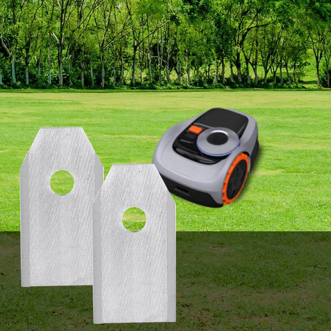Lyreh 36pcs Replacement Blades for Segway Navimow robotic lawn mower on grass, showcasing stainless steel replacement blades and mower