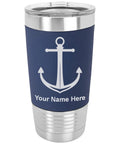 Twenty Oz Vacuum Insulated Tumbler Mug With Dope Boat Anchor Design In Navy Blue Silicone Grip And Personalized Engraving Included For Names Quotes And Special Messages