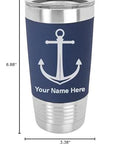 Twenty Oz Vacuum Insulated Tumbler Mug With Dope Boat Anchor Design In Navy Blue Silicone Grip And Personalized Engraving